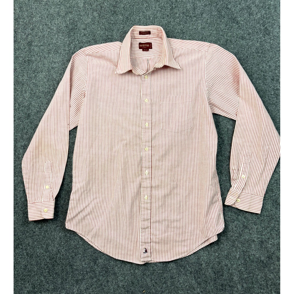 Nordstrom Classic Red White Oxford Stripe Button Front Dress Shirt Men's 16.5-35
